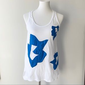 ANTHRO Sleeveless White Tank with Blue Silk Flower